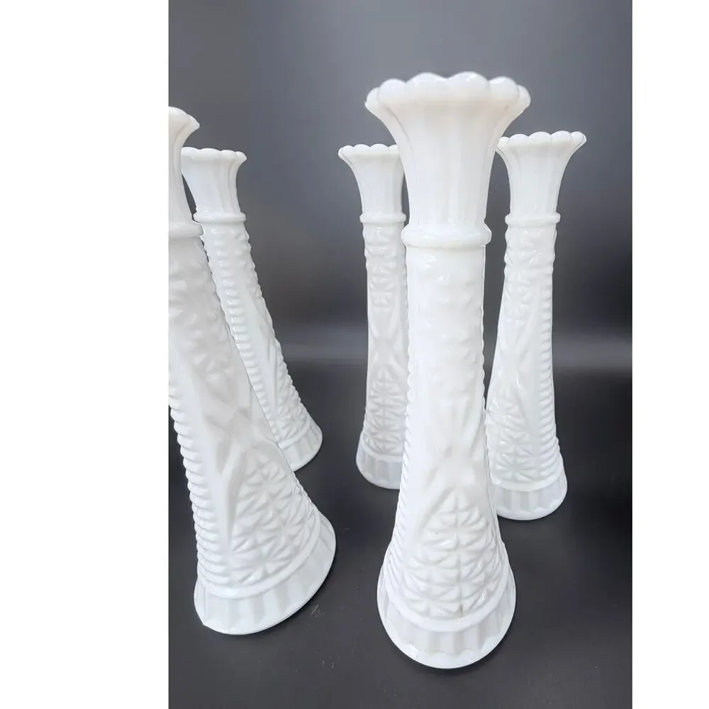 Set of 6 Vintage Stars & Bars Milk Glass Bud Vases 9